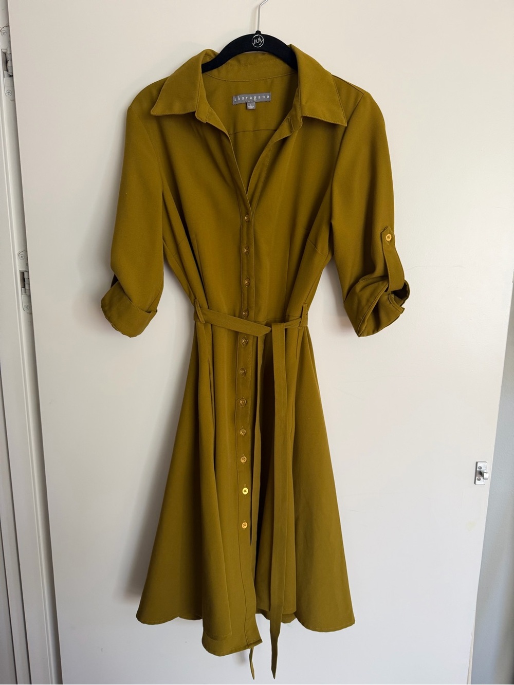 Sharagano Olive Button-Front Midi Shirt Dress - Picture 2 of 5